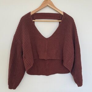 Urban Outfitters Chunky V‑Neck Cropped Sweater in Rust